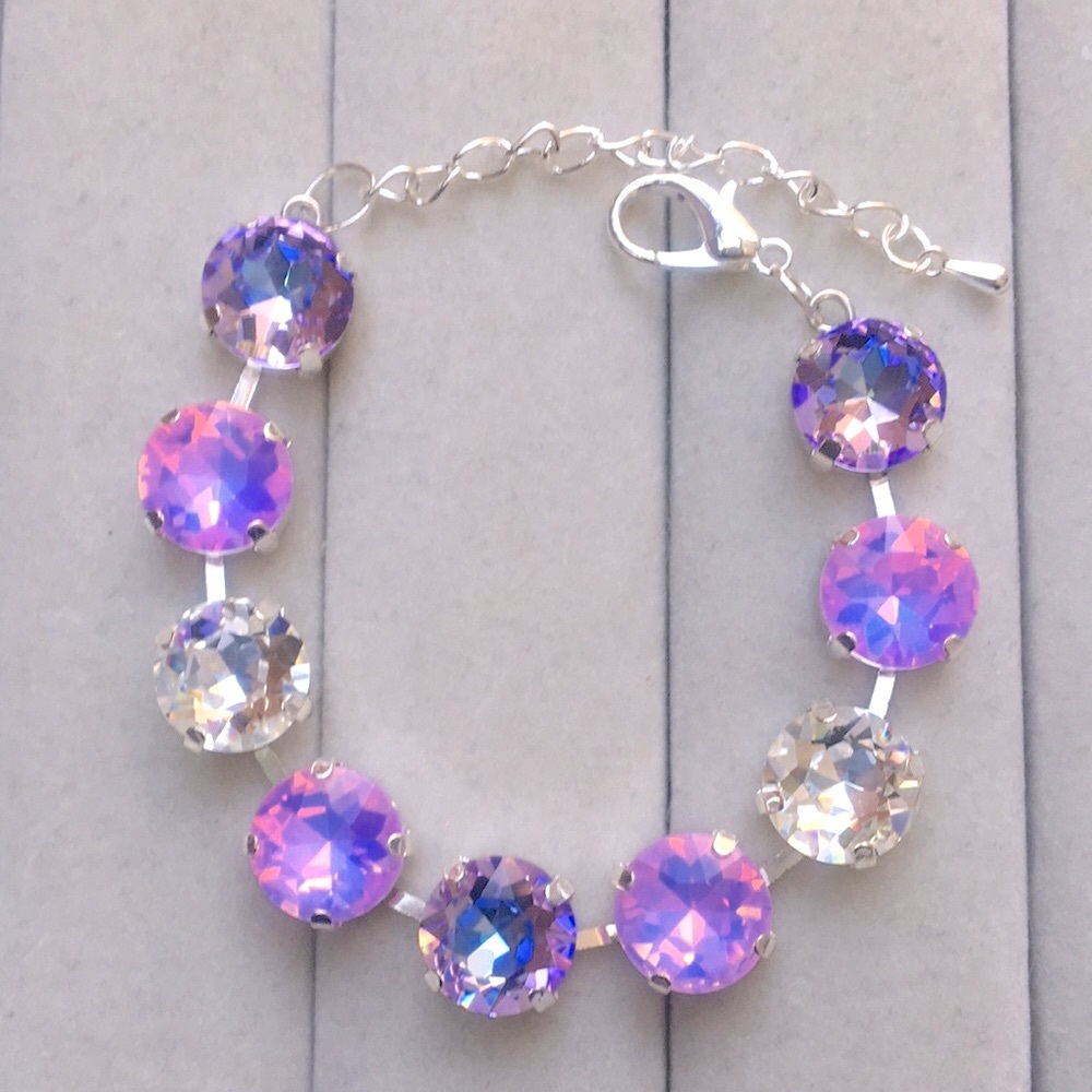 Pink + Purple Opal Aurora Borealis + Violet Silver Crystal Tennis Bracelet - Picture 7 of 12